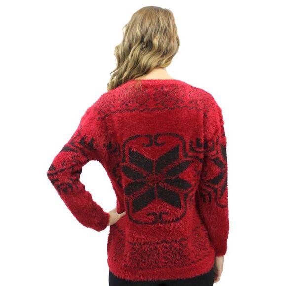 Snowflake Pattern Fuzzy Eyelash Knit Sweater - Picture 3 of 8